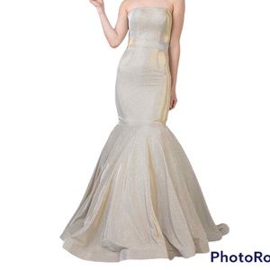 Barbie Long Mermaid Strapless Champagne Formal Prom Dress Size M